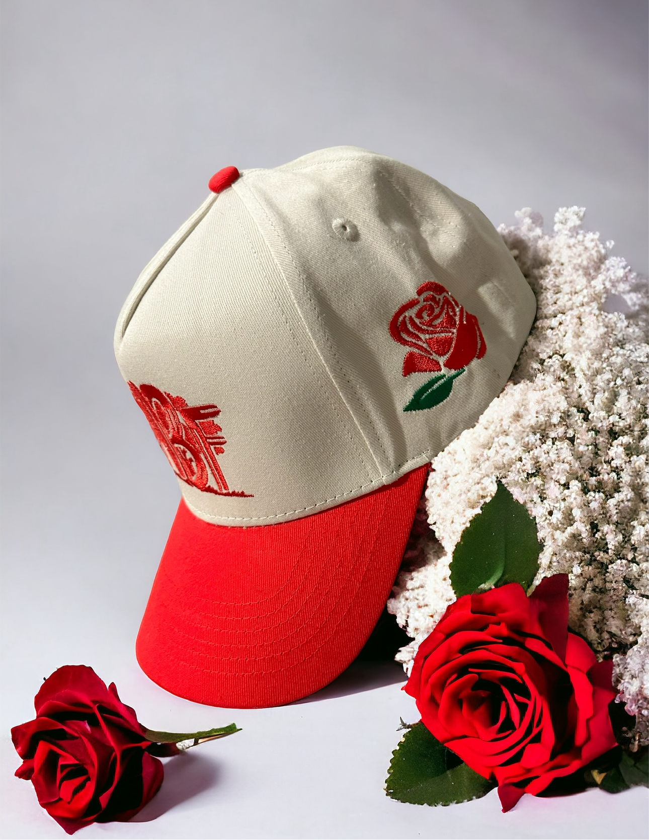 NBFCLOTHING RED AND WHITE ROSE SNAPBACK