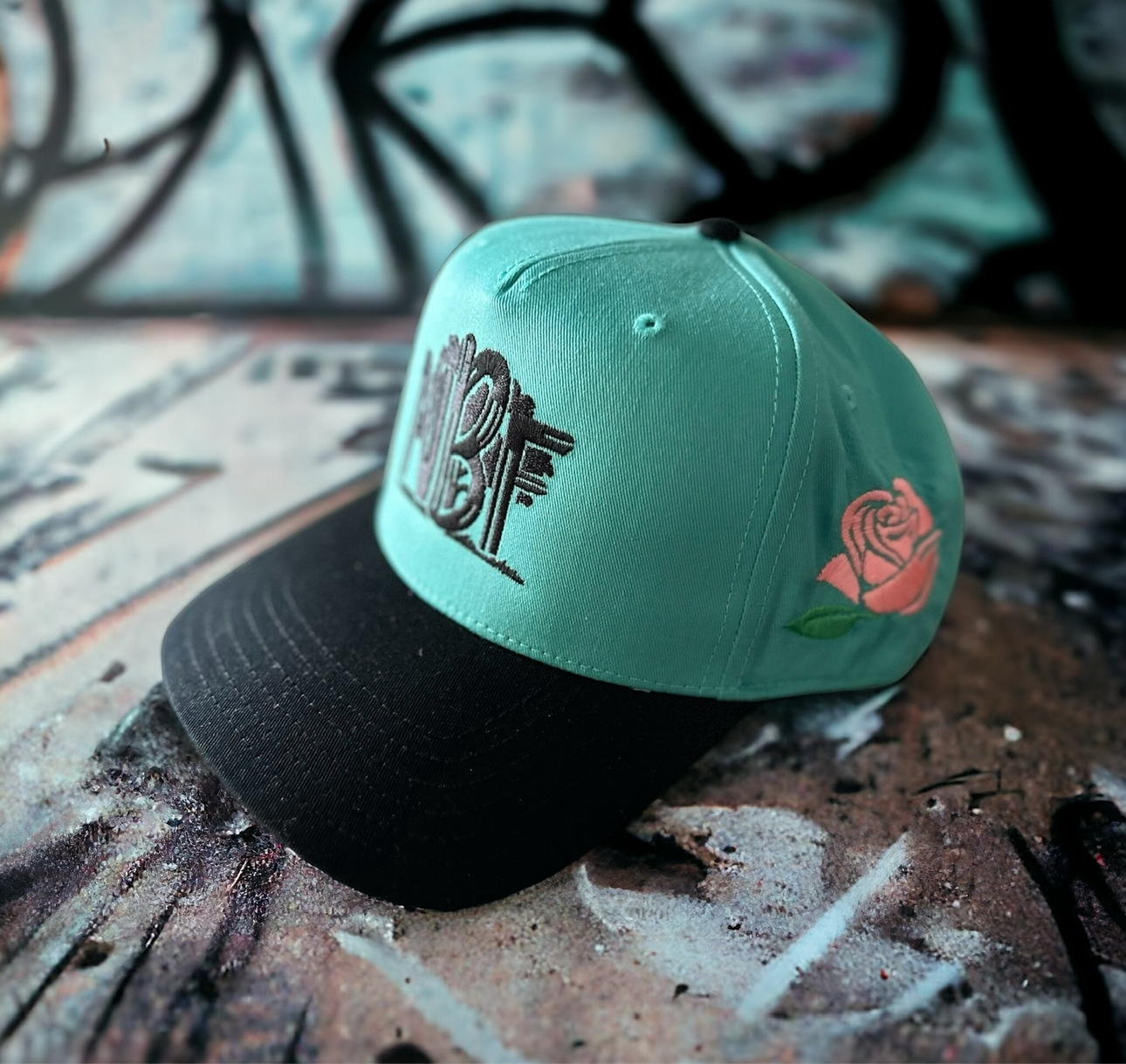 NBFCLOTHING TEAL AND PINK ROSE SNAPBACK