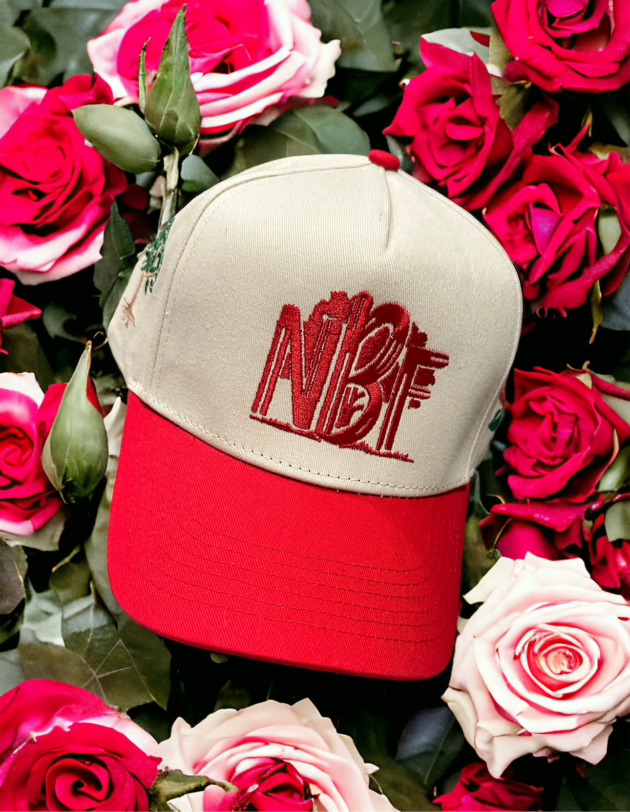 NBFCLOTHING RED AND WHITE ROSE SNAPBACK