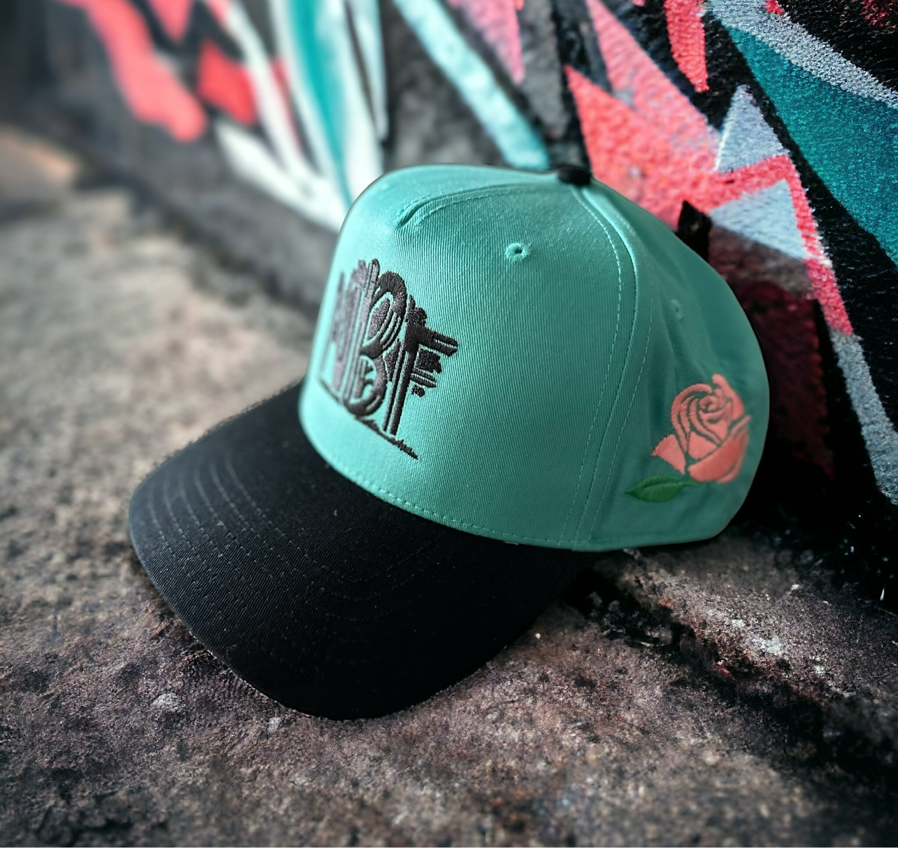 NBFCLOTHING TEAL AND PINK ROSE SNAPBACK